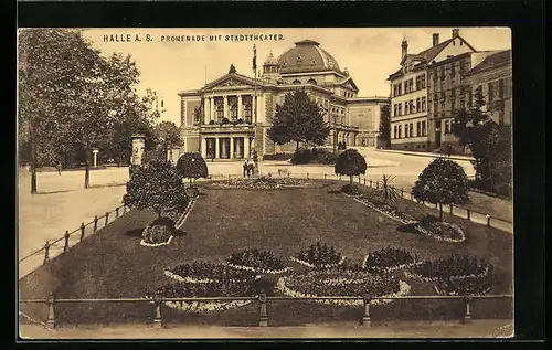 AK Halle a. d. Saale, Promenade mit Stadttheater