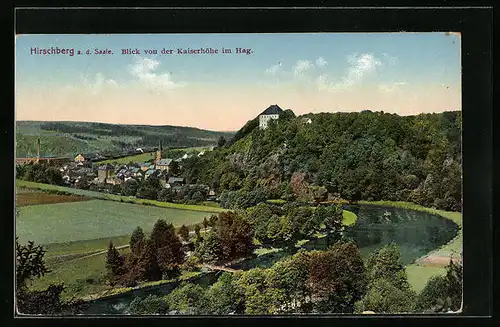 AK Hirschberg a. d. Saale, Ortsansicht von der Kaiserhöhe im Hag