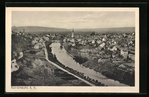 AK Rottenburg a. N., Ortspartie mit Fluss und Kirche