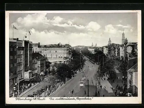 AK Hamburg-St. Pauli, Reeperbahn, Strassenbahn