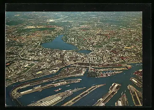 AK Hamburg-Harburg, Stadtansicht mit Hafen