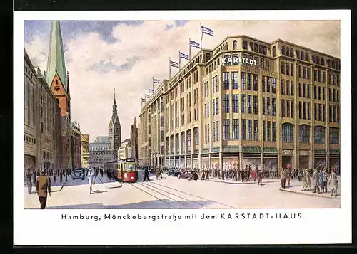 AK Hamburg, Mönckebergstrasse mit dem Karstadt-Haus