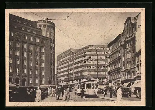 AK Hamburg, Partie am Gänsemarkt mit Strassenbahn