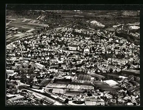 AK Waiblingen, Ortsansicht vom Flugzeug aus