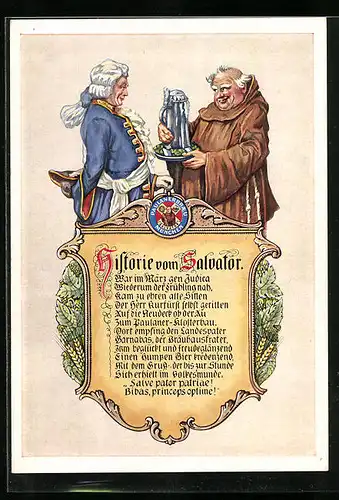 Künstler-AK München, Werbung Salvator-Thomasbräu AG - Mönche mit Bierkrug