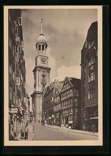 AK Hamburg-Neustadt, Strassenpartie mit Michaeliskirche