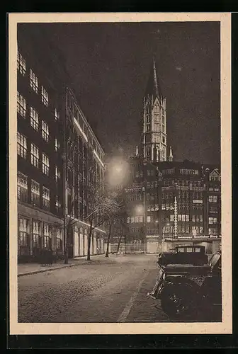 AK Hamburg, Pferdemarkt und Jacobikirche bei Nacht