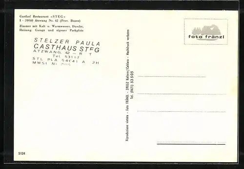 AK Atzwang bei Bozen, Gasthof Steg, Gastraum mit Tresen