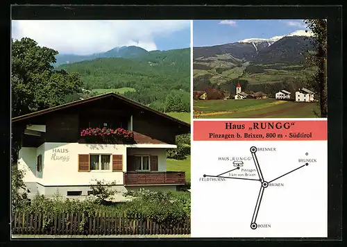 AK Pinzagen bei Brixen, Hotel Haus Rungg, Ortsansicht