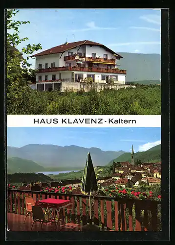 AK Kaltern, Pension Haus Klavenz, Blick von der Terrasse auf den Ort