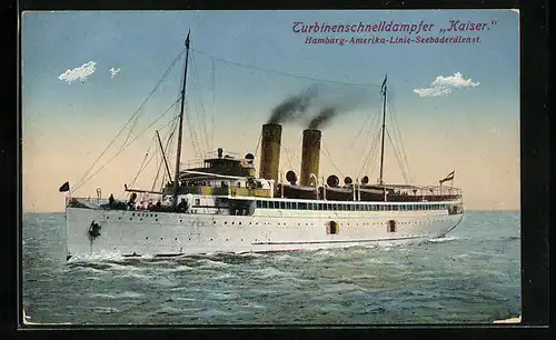 AK Passagierschiff Kaiser des H.-A.-Linie-Seebäderdienstes auf hoher See