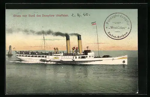 AK Salondampfer Westphalia in der Abenddämmerung