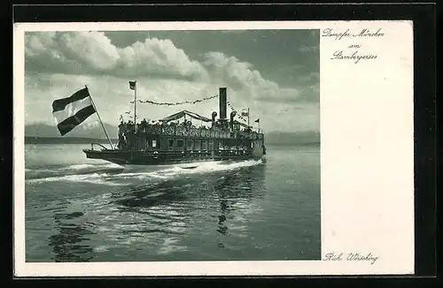 AK Salondampfer München in Flaggengala auf dem Starnberger See