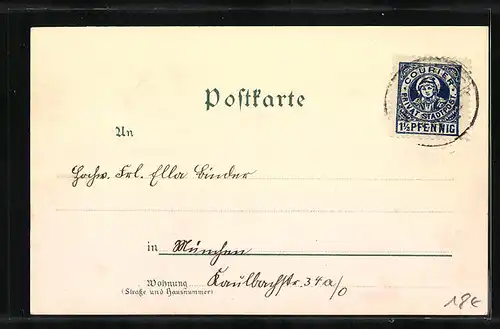 Lithographie München, Kadetten-Corps mit Haupteingang und Speisesaal, Stadtpost
