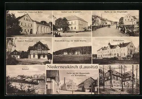 AK Niederneukirch /Lausitz, Partie an der Hauptstrasse mit Gasthof Waldhaus