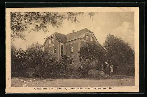 AK Breitendorf /O.-L., Gasthaus am Bahnhof, Ferd. Schulz