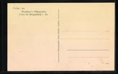 AK Lehn b. Grosspostwitz, Blick zur Marschner`s Restauration