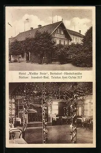 AK Bertsdorf-Hänischmühe, Hotel Weisser Stein mit Innenansicht