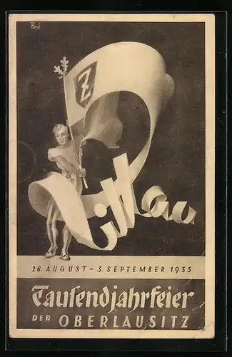 Künstler-AK Zittau, Tausendjahrfeier der Oberlausitz 1933