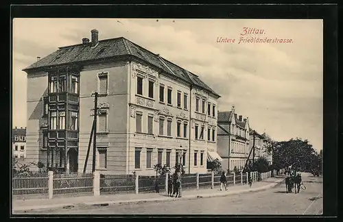 AK Zittau, Passanten in der unteren Friedländerstrasse