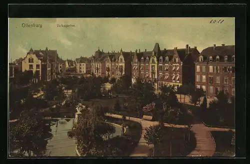 AK Offenburg, Strassenpartie im Volksgarten