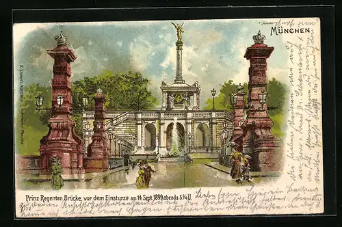 AK München, Prinz Regenten Brücke vor dem Einsturz