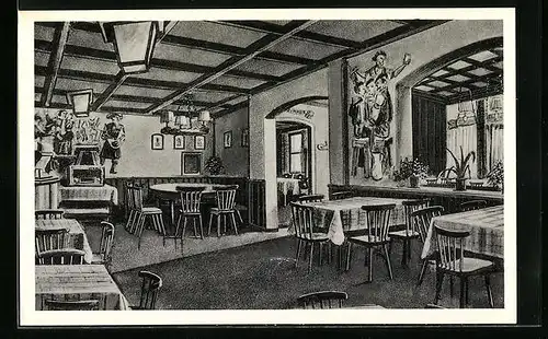 AK Bingen / Rhein, Gastraum des Hotels Goldener Kochlöffel