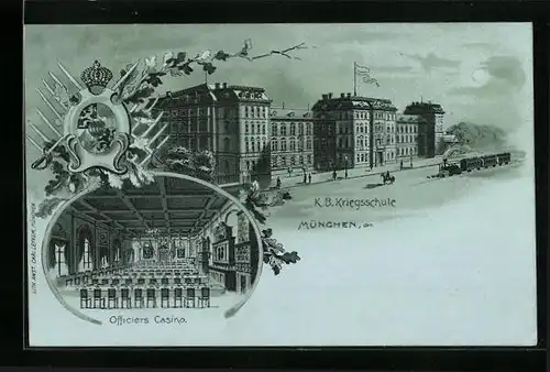 Mondschein-AK München, K. B. Kriegsschule, Officiers-Casino