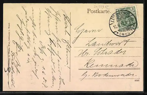 AK Lübbecke i. W., Strassenpartie mit Kindern und Kirche