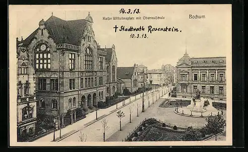 AK Bochum, Kaiser Wilhelmsplatz mit Oberrealschule aus der Vogelschau