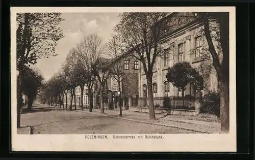AK Holzminden, Bahnhofstrasse mit Reichsbank