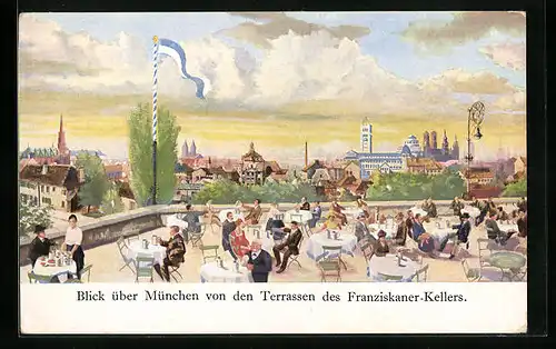 Künstler-AK München, Ortsansicht von den Terrassen des Franziskaner-Keller