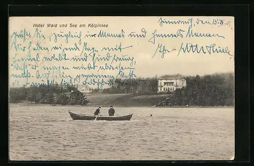AK Kölpinsee, Hotel Wald und See aus der Ferne
