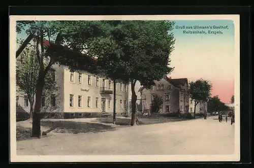 AK Reitzenhain i. Erzgeb., Strassenpartie bei Ullmann`s Gasthof