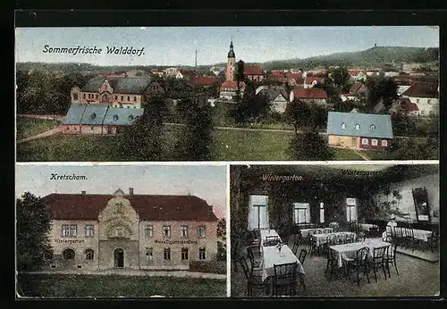 AK Walddorf i. S., Gasthaus Kretscham, Innenansicht des Wintergartens