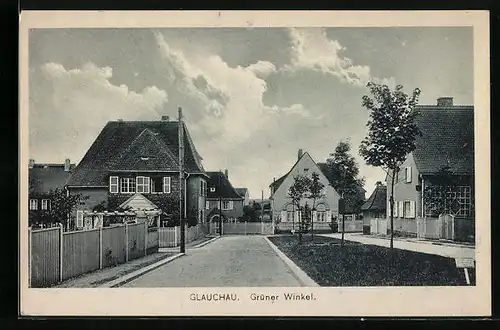 AK Glauchau, Strassenpartie am grünen Winkel