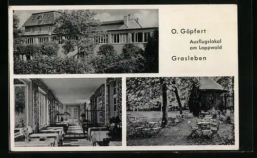 AK Grasleben b. Helmstedt, Ausflugslokal O. Göpfert am Lappwald mit Terrassen