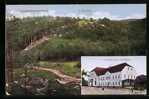 AK Langenhennersdorf, Ortsansicht mit Gasthof zum Forsthaus