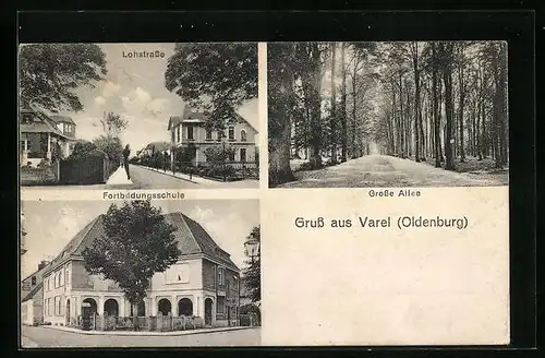 AK Varel b. Oldenburg, Lohstrasse mit Grosser Allee