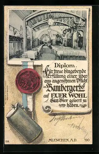 Lithographie München, Restaurant Bamberger Hof, Innenansicht