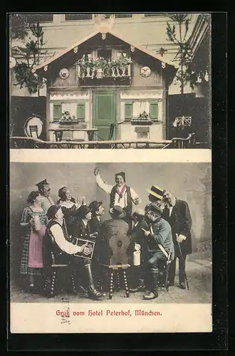 AK München, Hotel Peterhof mit Innenansicht