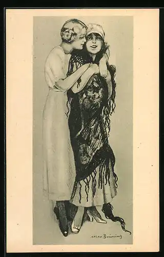 Künstler-AK Max Brüning: Zwei junge Frauen in Umarmung