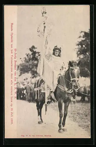 AK 25-Jarig Bestaan van den A.N.W.B., groote Optocht van het Vervoerwezen door alle eeuwen heen op 18. Juli 1908