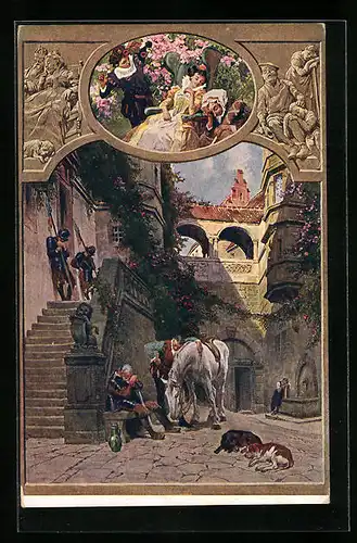 Künstler-AK Schlafender Hofstaat im Märchen Dornröschen