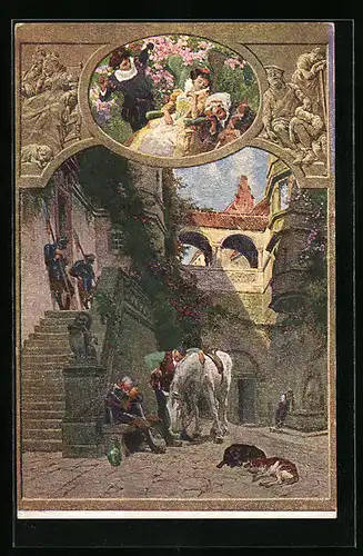 Künstler-AK Schlafender Hofstaat im Märchen Dornröschen