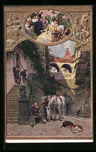 Künstler-AK Schlafende Wache im Märchen Dornröschen