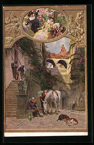 Künstler-AK Schlafende Wache im Märchen Dornröschen