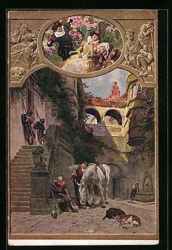 Künstler-AK Schlafende Menschen im Märchen Dornröschen