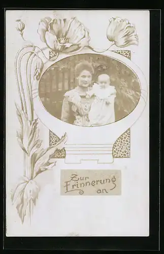 Foto-AK Junge Mutter mit Baby im Passepartout