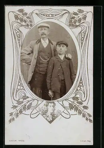 Foto-AK Vater und Sohn im Passepartout